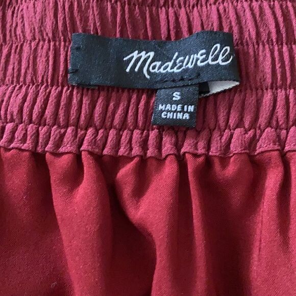 Madewell | Silk Parkway Dusted Burgundy Asymmetrical Hem Pull On Mini Skirt | S - Picture 5 of 6